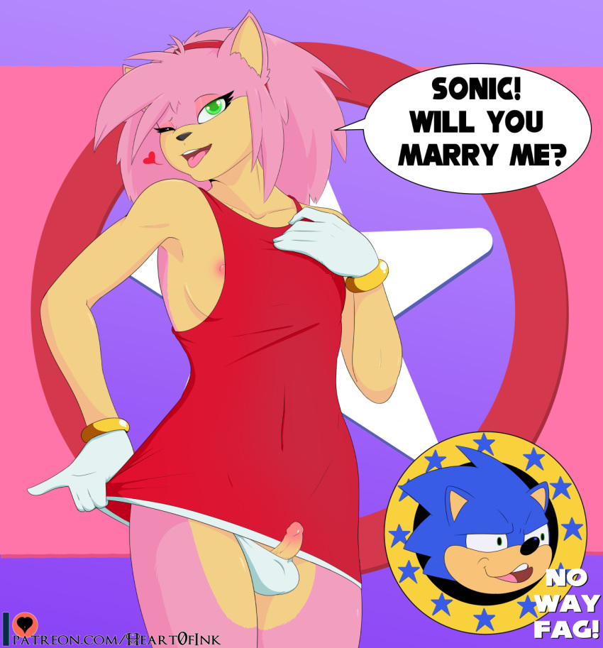 amy_rose anthro crossgender english_text eulipotyphlan genitals gynomorph heart0fink_(artist) hedgehog hi_res intersex mammal meme nipples penis small_penis sonic_the_hedgehog sonic_the_hedgehog_(series) speech_bubble text