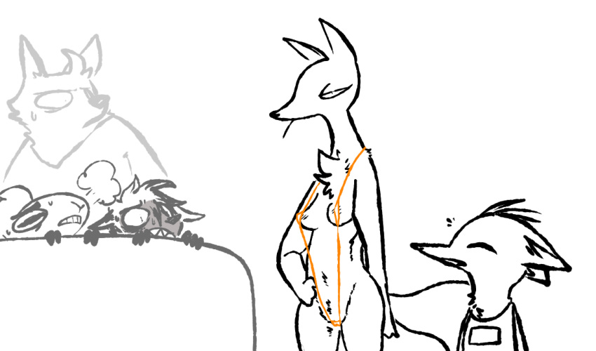 2020 aardwolf al_(weaver) anthro avo_(weaver) bikini bodily_fluids bovid breasts canid canine canis caprine charlie_(weaver) cheek_tuft chest_tuft clothed clothing corsac_fox disney facial_tuft female fox fur genitals group head_tuft hyaenid jackal looking_at_another mammal nipples pack_street pussy remmy_cormo sheep simple_background skimpy sling_bikini sweat sweatdrop swimwear the_weaver tuft white_background wolf wolter_(weaver) zootopia