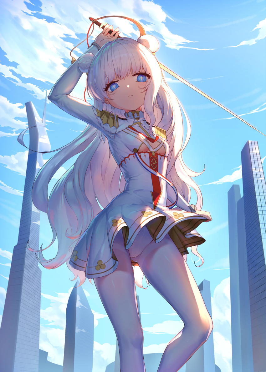 azur_lane cameltoe hei_huo_chong le_malin_(azur_lane) pantyhose skirt_lift sword