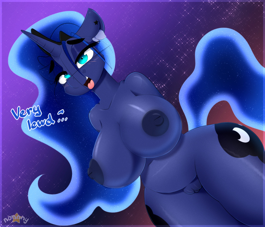 anthro big_breasts breasts dialogue equid female friendship_is_magic genitals hasbro horn huge_breasts looking_at_viewer mammal my_little_pony n0nnny nude princess_luna_(mlp) pussy solo winged_unicorn wings
