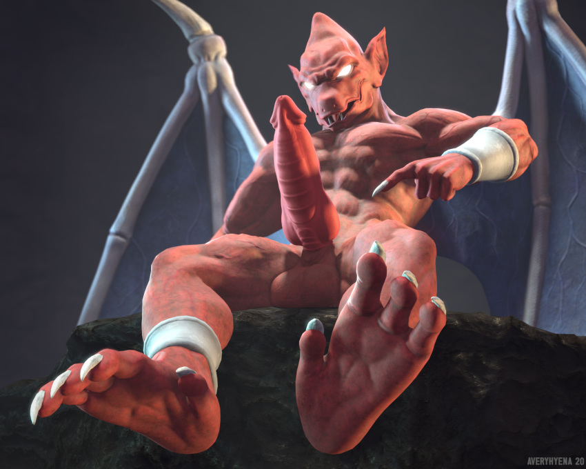 2020 3d_(artwork) 4_toes 5:4 animal_genitalia averyhyena balls barefoot big_balls big_penis capcom claws demon demon's_crest digital_media_(artwork) erection fangs feet firebrand gargoyle genitals gesture glowing horn inviting knot male muscular nude penis pointing pointing_at_self pointing_down presenting red_arremer red_penis saggy_balls solo source_filmmaker toe_claws toes video_games