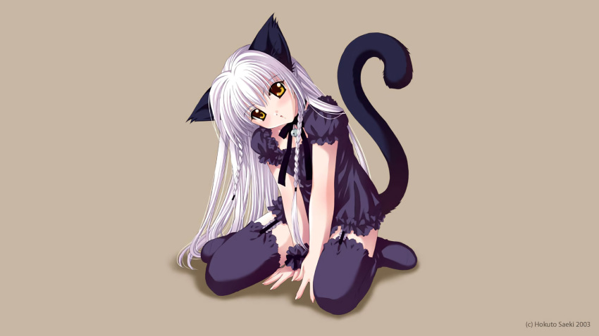 animal_ears blush catgirl choker garter long_hair original saeki_hokuto tail thighhighs third-party_edit waifu2x watermark white_hair yellow_eyes