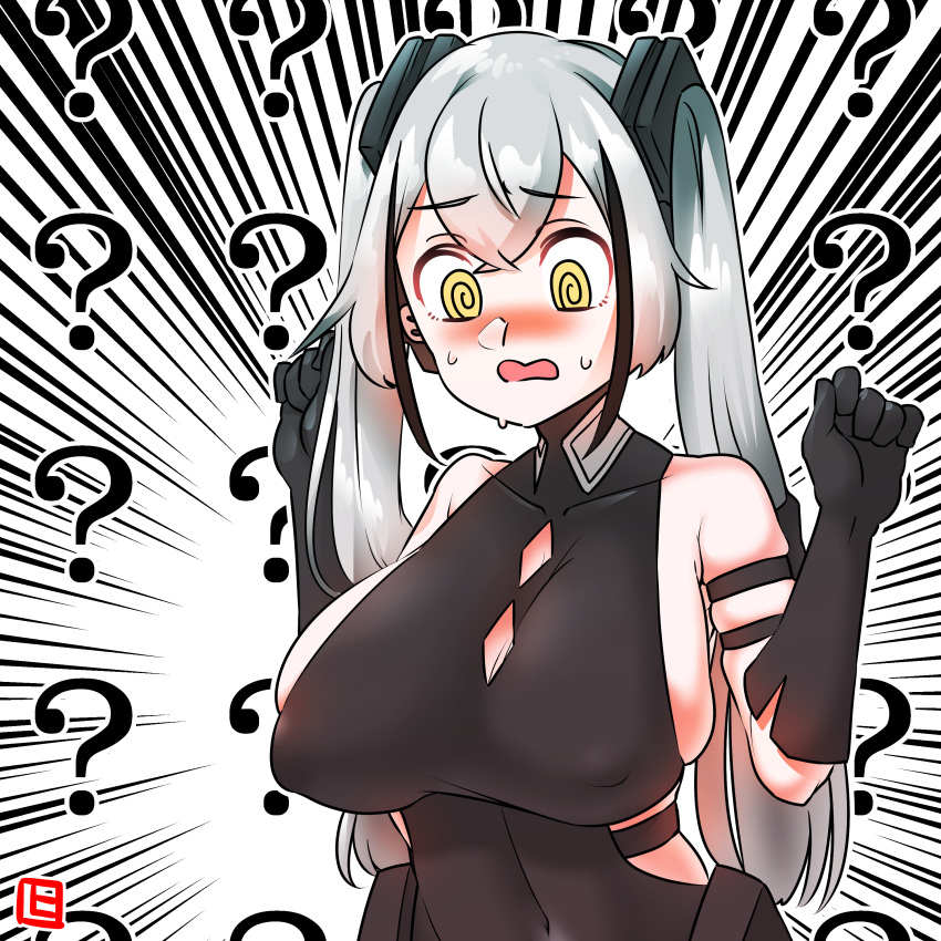 absurdres alternate_breast_size blush breasts covered_nipples destroyer_(girls_frontline) embarrassed girls_frontline highres large_breasts sangvis_ferri shima_(wideshi_ma) sweatdrop twintails white_hair yellow_eyes