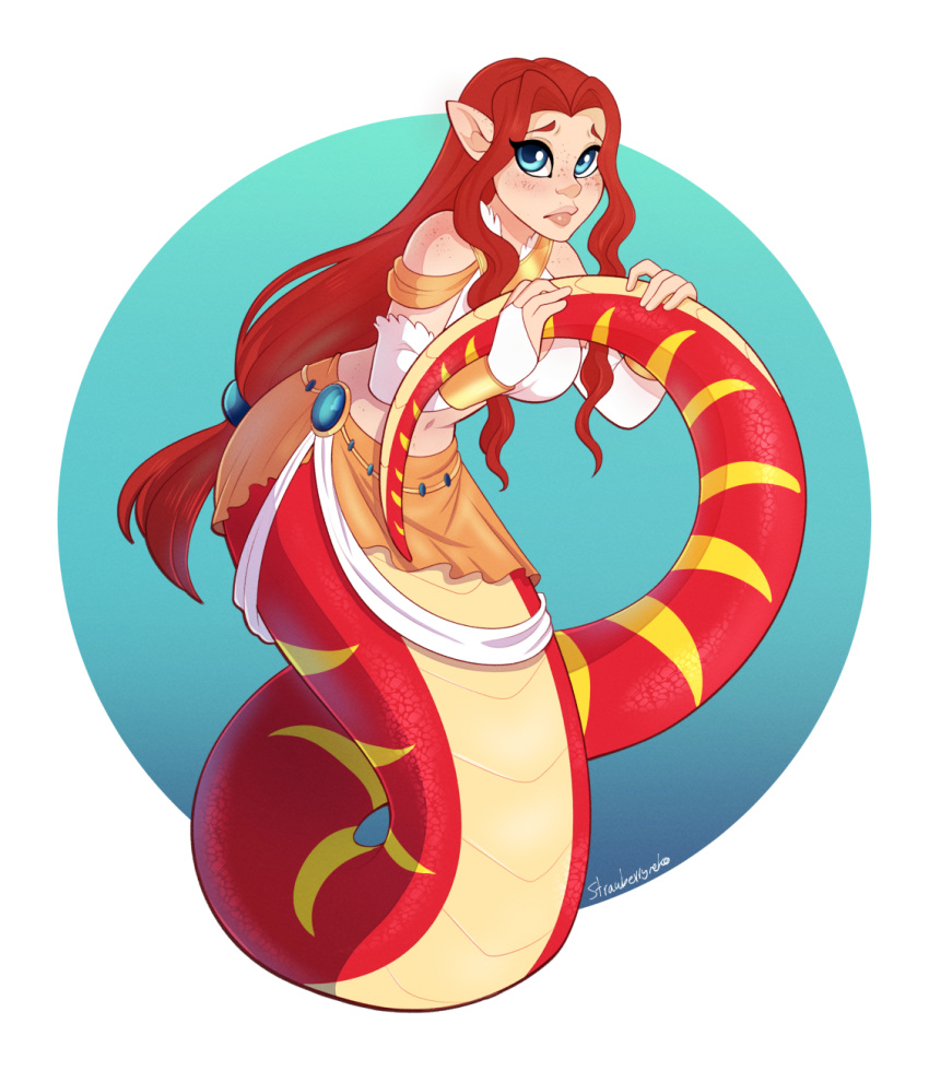 female freckles hair hi_res lamia reptile scalie serpentine snake solo strawberryneko