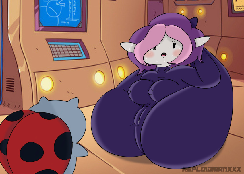 absurd_res alien anthro big_breasts big_butt bodily_fluids bravest_warriors breasts butt cartoon_hangover catbug clothed clothing female hi_res humanoid mammal plum_(bravest_warriors) reploidmanxxx