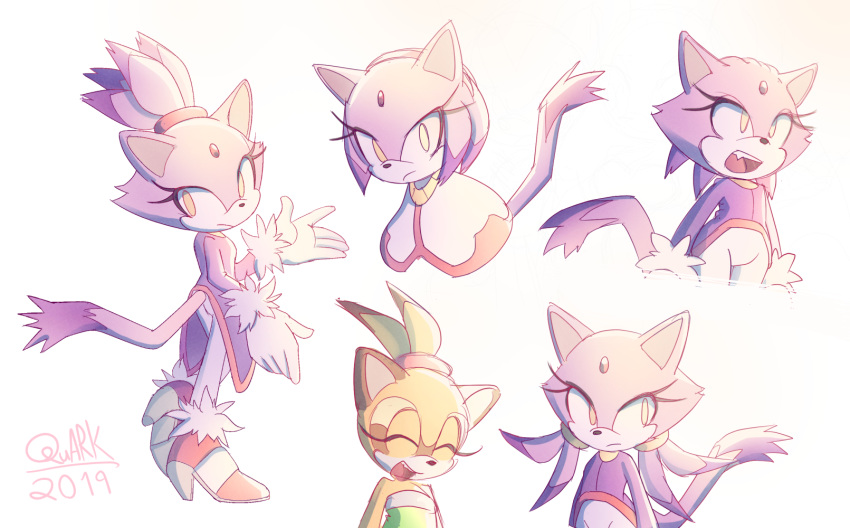 2019 anthro blaze_the_cat clothing duo eyes_closed felid feline female footwear gloves hair handwear hi_res mammal marine_the_raccoon open_mouth open_smile ponytail procyonid quark19601 raccoon simple_background smile sonic_the_hedgehog_(series) video_games yellow_eyes