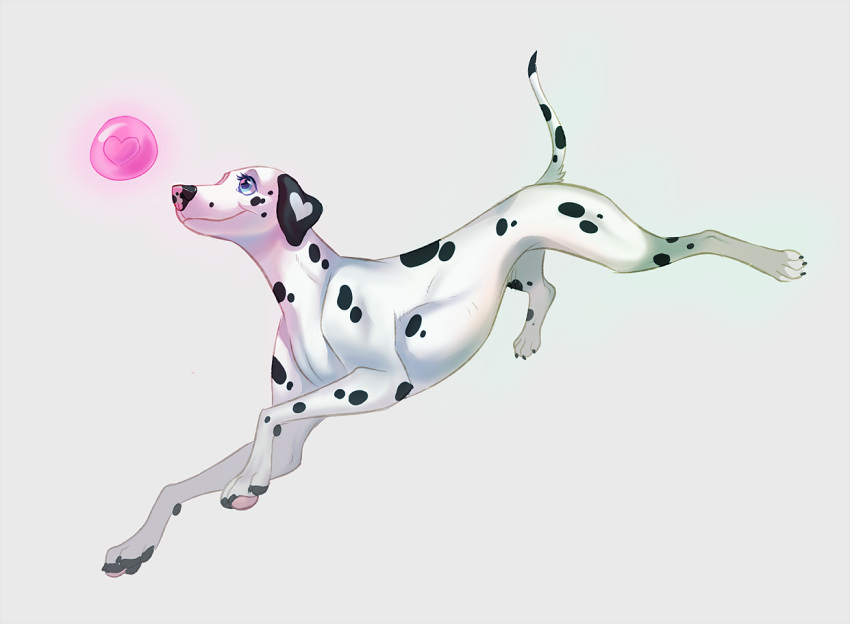 &lt;3 2020 ball blue_eyes canid canine canis dalmatian digital_media_(artwork) domestic_dog female feral fur heart_marking hoot mammal orb pawpads running simple_background smile solo spots spotted_body spotted_fur white_background white_body white_fur