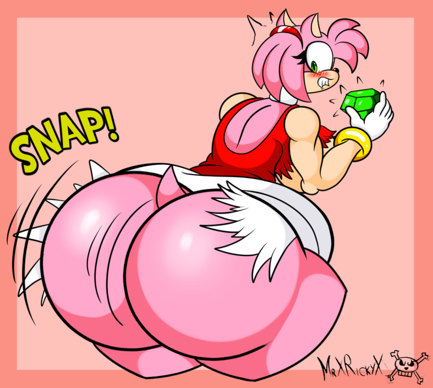 amy_rose anthro anthrofied archie_comics big_breasts big_butt breast_expansion breasts butt butt_expansion clothing emerald_(disambiguation) eulipotyphlan expansion female fur gem green_eyes growth hair hedgehog huge_breasts huge_butt mammal mrxrickyx pink_body pink_fur pink_hair solo sonic_the_hedgehog_(archie) sonic_the_hedgehog_(comics) sonic_the_hedgehog_(series) torn_clothing