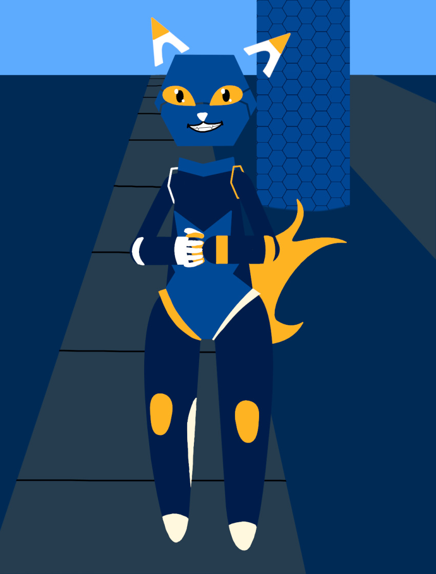 ambiguous_gender anthro e621 esix felid hand_holding hexagons hi_res looking_at_viewer mammal mascot meme pavement redcrystal simple_background smiling_at_viewer solo you_know_i_had_to_do_it_to_em