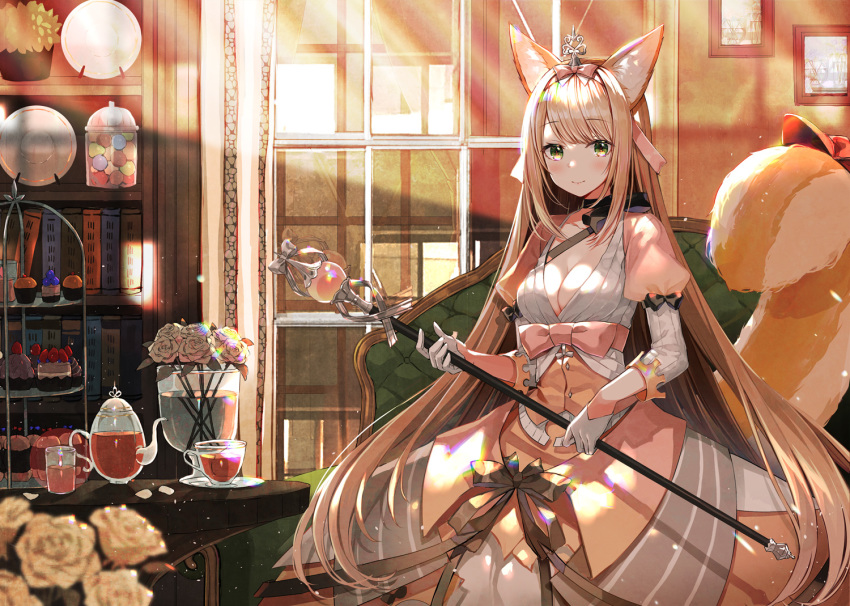 animal_ears dress drink flowers red:_pride_of_eden rose tail yadapot