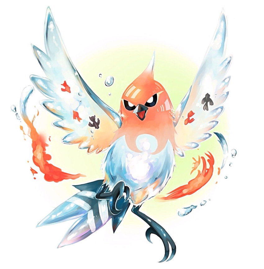 2016 ambiguous_gender avian beak feathered_wings feathers feral fire fletchinder hi_res nintendo pok&eacute;mon pok&eacute;mon_(species) shiba1311 simple_background solo video_games water white_background wings