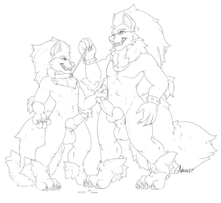 anthro arcanine balls big_balls big_feet big_penis bodily_fluids canid canine collar cum difference dripping duo faust feet genital_fluids genitals grin hi_res invalid_tag knot larger_male leaking male male/male mammal muscular narusewolf nintendo nude pack paws penis pok&eacute;mon pok&eacute;mon_(species) size size_difference smaller_male smile transformation video_games
