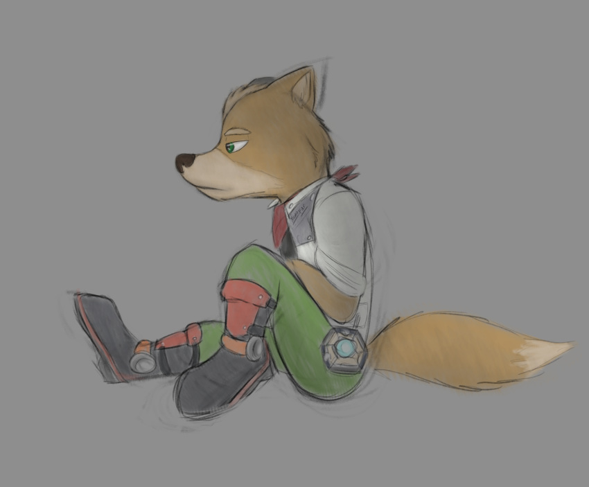 2020 anthro bandanna boots canid canine clothed clothing coat footwear fox fox_mccloud fur hair hi_res male mammal mono-fur nintendo orange_body orange_fur simple_background sketch solo star_fox tan_body tan_fur topwear video_games