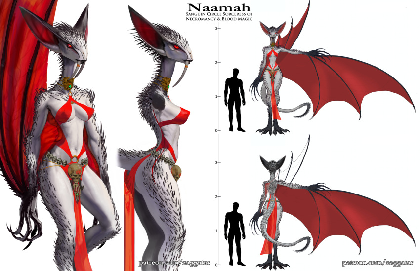 anthro bat_ears bat_wings bloodvein bone claws clothing comparing english_text female gem glowing glowing_eyes grey_body grey_skin hi_res jewelry long_claws long_fangs magic_user male male/female membrane_(anatomy) membranous_wings model_sheet naamah_(zaggatar) necromancer necromancy quills red_eyes red_wings sabertooth_(disambiguation) size_diference skeleton skimpy_dress skull solo spikes tall talons text vampire vampire_dragon_(species) wings zaggatar