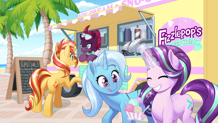 16:9 4k absurd_res beach blue_body broken_horn dessert dstears english_text equestria_girls equid equine female feral fizzlepop_berrytwist_(mlp) food friendship_is_magic group hasbro hi_res horn horse ice_cream magic mammal my_little_pony my_little_pony:_the_movie_(2017) pony seaside starlight_glimmer_(mlp) sunset_shimmer_(eg) telekinesis tempest_shadow_(mlp) text trixie_(mlp) unicorn widescreen yellow_body