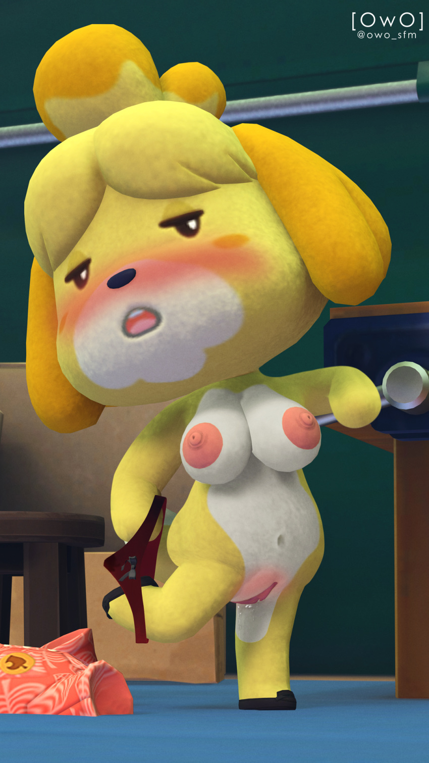 3d_(artwork) 9:16 animal_crossing anthro areola big_breasts black_eyes blush bodily_fluids breasts canid canine canis clothing digital_media_(artwork) domestic_dog erect_nipples exposed_breasts female footwear fur genital_fluids genitals hi_res in_heat inside isabelle_(animal_crossing) looking_at_viewer mammal navel nintendo nipples open_mouth owo_sfm panties panties_around_one_leg pussy pussy_blush pussy_juice red_clothing red_panties red_underwear shoes solo source_filmmaker underwear underwear_around_one_leg undressing video_games wet wet_clothing wet_panties wet_underwear white_body white_fur yellow_body yellow_fur