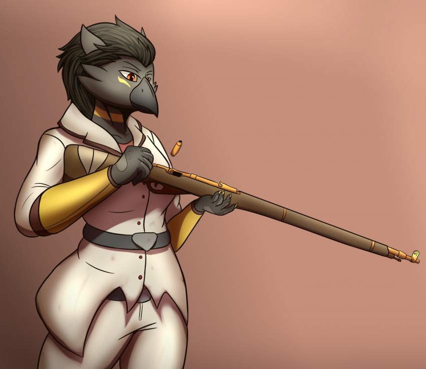 adrioda_(thony_dog) avian clothed clothing gun ranged_weapon rifle solo thony_dog weapon