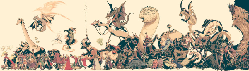 6+boys 6+girls alexander_highwind_tycoon apanda armor bahamut_(final_fantasy) bangs boco bomb_(final_fantasy) book butz_klauser calofisteri cannon carbuncle_(final_fantasy) catastrophe chocobo cid_(ff5) crown dorgann_klauser dragon dress earrings everyone exdeath eyepatch faris_scherwiz final_fantasy final_fantasy_v fish galuf_halm_baldesion ghido gogo golem_(final_fantasy) green_eyes grey_background halicarnassus helmet highres holding holding_weapon ifrit_(final_fantasy) jewelry jura_aevis kelger_vlondett krile_mayer_baldesion lenna_charlotte_tycoon leviathan_(final_fantasy) mace magic_pot melusine mid_previa minotaur monster_girl multiple_boys multiple_girls necrophobe odin_(final_fantasy) omega_weapon phoenix_(final_fantasy) pirate polearm purple_hair ramuh rod royal saito_piyoko sandworm shinryuu_(final_fantasy) shiva_(final_fantasy) siblings simple_background sisters smile spear sprite squirrel staff sword syldra titan_(final_fantasy) tonberry turtle weapon wendigo xezat_matias_surgate