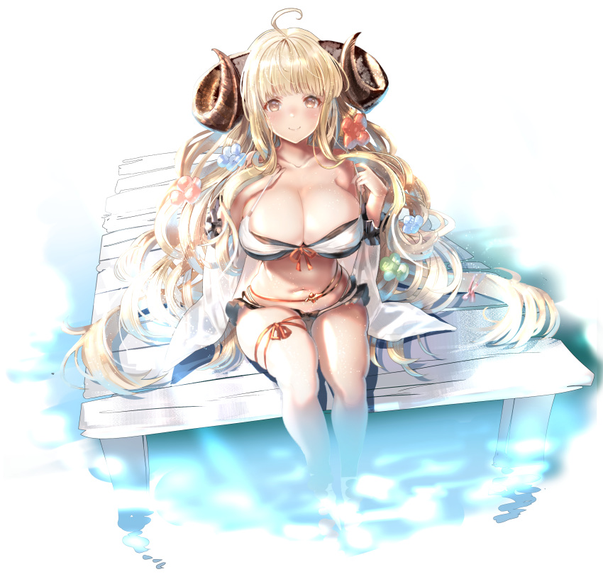 anira_(granblue_fantasy) bikini cleavage granblue_fantasy horns shimofuri swimsuits