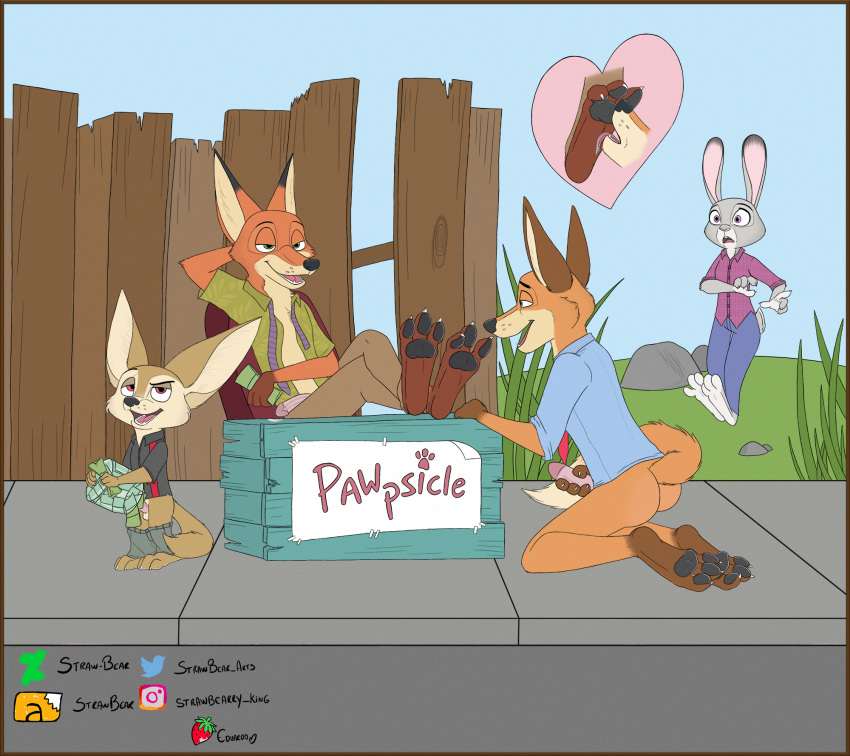 &lt;3 3_toes 4_fingers anthro barefoot bottomless bottomwear canid canine chair claws clothed clothing disney erection fan_character feet feet_up female fence fennec fingers flaccid foot_fetish foot_lick foot_play fox fully_clothed furgonomics furniture genitals grass hi_res holding_penis humanoid_genitalia humanoid_penis improvised_sex_toy jar judy_hopps lagomorph leporid licking looking_pleasured male male/male mammal masturbation money necktie nick_wilde open_mouth open_smile outside pants pawpads paws penis public rabbit red_fox rock shirt shorts sidewalk sign sky smile soles spread_toes strawbear surprise tail_clothing toe_claws toe_curl toes tongue tongue_out topwear unbuttoned_shirt zootopia