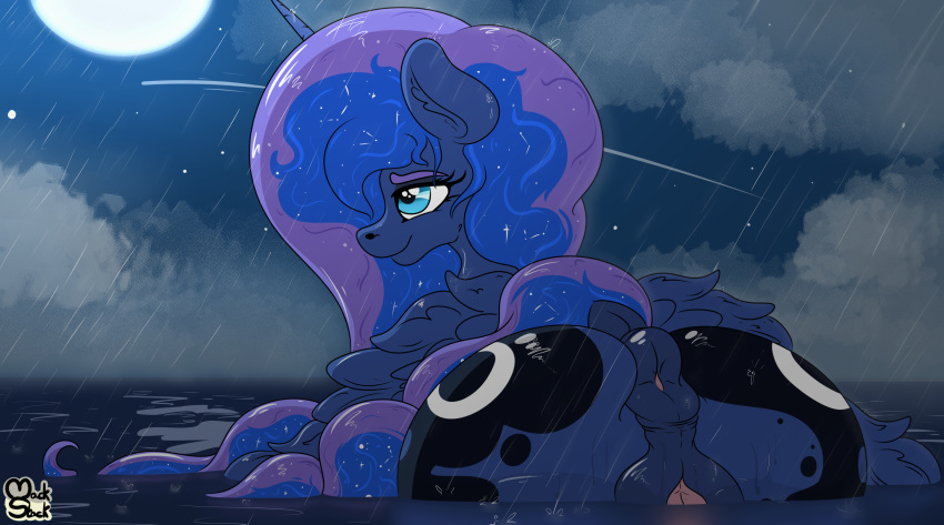 absurd_res anus big_butt butt equid female feral friendship_is_magic genitals hasbro hi_res horn mackstack mammal moon my_little_pony night princess_luna_(mlp) pussy raining solo winged_unicorn wings