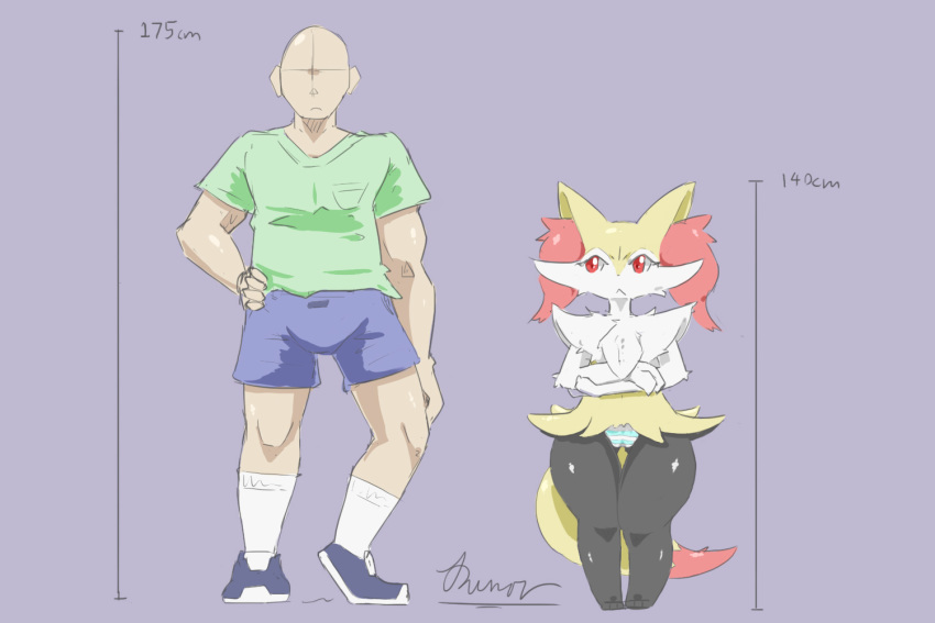 3:2 anthro braixen clothing dengon duo faceless_male female human male mammal nintendo pok&eacute;mon pok&eacute;mon_(species) red_eyes setting simple_background size_difference standing underwear video_games young