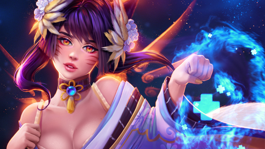 ahri animal_ears cleavage league_of_legends prywinko tail