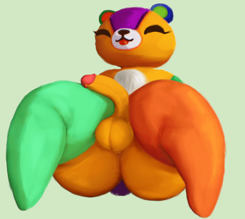 animal_crossing animate_inanimate anthro balls big_balls big_head black_nose coffeewithdicks empty_eyes eyelashes fur genitals girly hi_res humanoid_genitalia humanoid_penis living_plushie looking_at_viewer male mammal nintendo nude orange_body orange_fur penis plushie presenting purple_tail short_ears short_tail sitting small_ears solo stitches_(animal_crossing) teddy_bear thick_thighs ursid video_games white_body wide_hips