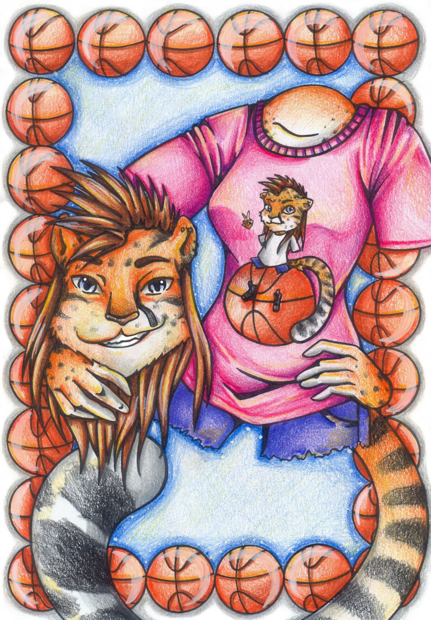 2016 anthro basketball detachable detachable_head detached_hand fake_elf felid feline female hi_res mammal mohawk_(hairstyle) pantherine rayman_(series) rayman_anatomy raypeople_(rayman) smile solo tiger traditional_(artwork) ubisoft video_games