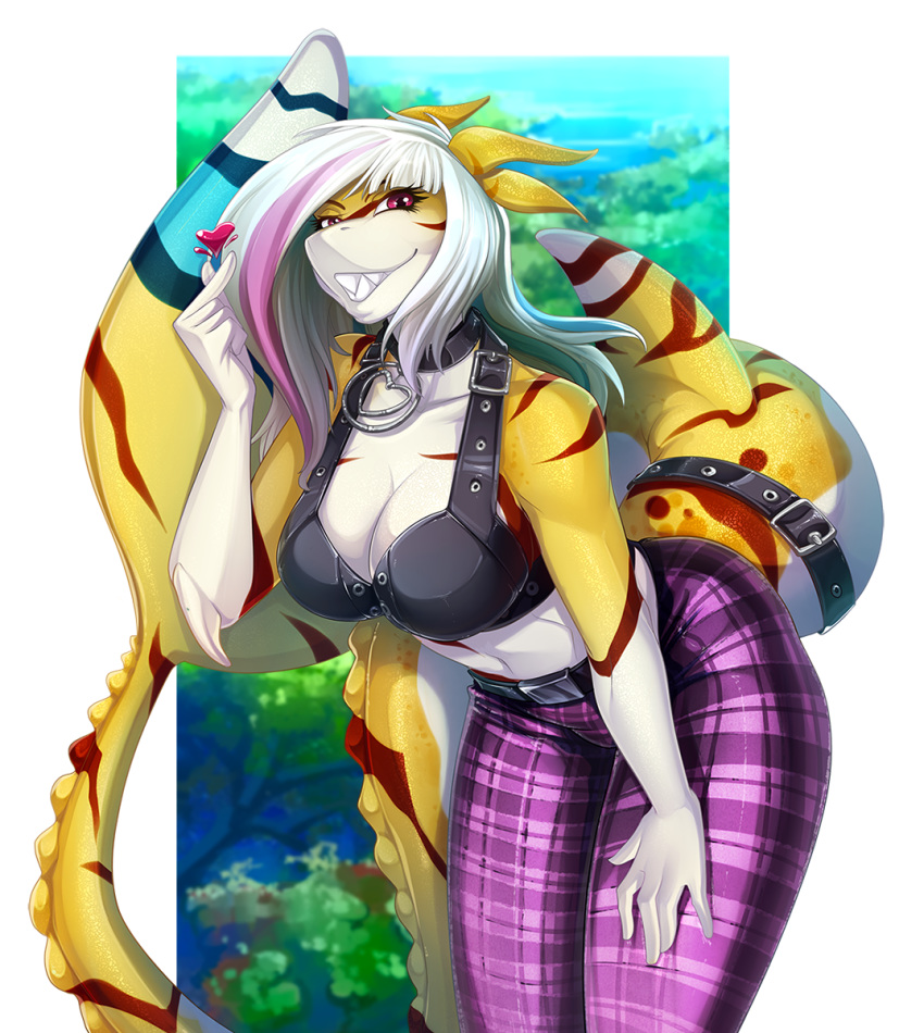2020 anthro breasts clothed clothing digital_media_(artwork) female fish hair hi_res knight_dd marine midriff navel non-mammal_breasts shark smile solo stanidng white_hair