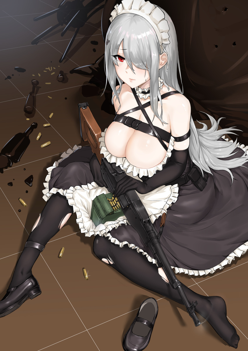 cleavage dawalixi girls_frontline pantyhose pk_(girls_frontline) torn_clothes