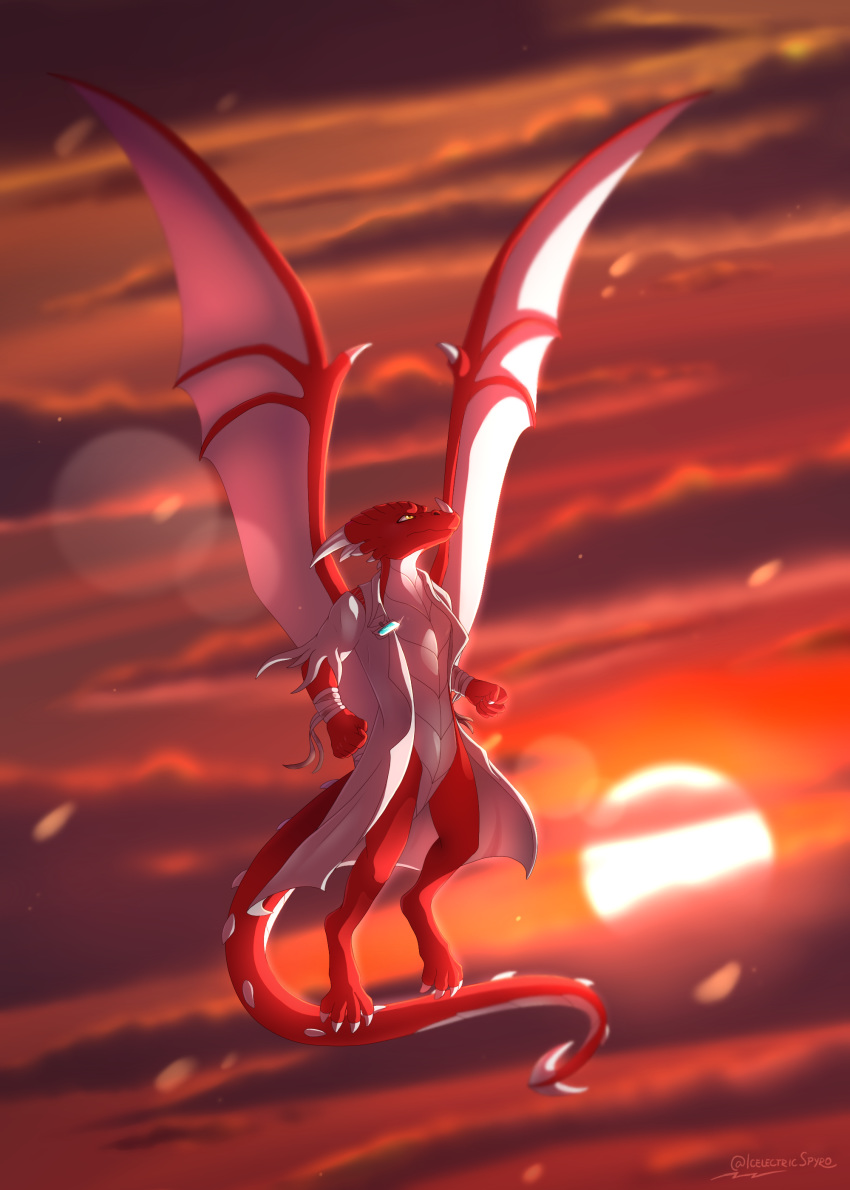 2020 4_toes 5_fingers absurd_res anthro claws day detailed_background digital_media_(artwork) dragon fingers hi_res horn icelectricspyro male membrane_(anatomy) membranous_wings outside scalie sky toes western_dragon wings