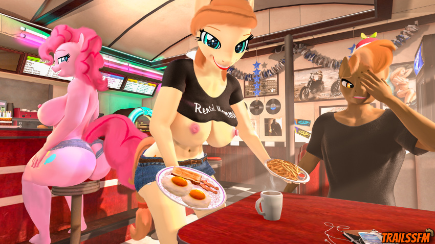 16:9 3d_(artwork) 4k absurd_res anthro areola areola_slip bacon bedroom_eyes beverage big_breasts big_butt booth bottomwear bread breasts butt butt_floss button_mash_(mlp) cake casual_nudity cleavage clothed clothing clothing_lift coffee cream_heart_(mlp) cutoffs denim denim_clothing denny's digital_media_(artwork) diner egg english_text equid equine facepalm fan_character female food footwear friendship_is_magic group hasbro headphones heart_cutout hi_res huge_breasts huge_butt jukebox lipstick looking_at_viewer makeup male mammal mature_female meat milf_dennys my_little_pony narrowed_eyes neon_lights nipple_slip nipples phone pinkie_pie_(mlp) plate seductive shirt shirt_lift shoes shorts smile socks source_filmmaker text thick_thighs toast topless topwear trailssfm widescreen