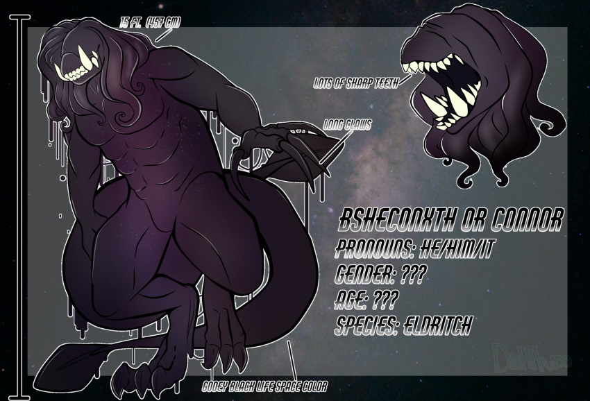 anthro bsheconxth_(zatou_syrene) claws diethtwoo double_tail earless eldritch_being eyeless goo_creature heavy hi_res long_claws male male/male model_sheet slime solo tall teeth