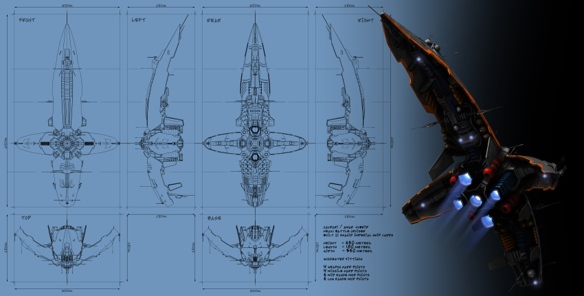 3d absurdres advanced_ship_(eve_online) amarr_empire_(eve_online) autodesk_3ds_max_(medium) battlecruiser_(eve_online) blue_background blueprint_(medium) caldari_state_(eve_online) commentary concept_art cyclodextrose english_text eve_online flying from_behind glowing highres khanid_kingdom_(eve_online) military_vehicle multiple_views no_humans original photoshop_(medium) radio_antenna realistic reference_sheet science_fiction spacecraft thrusters vehicle_focus