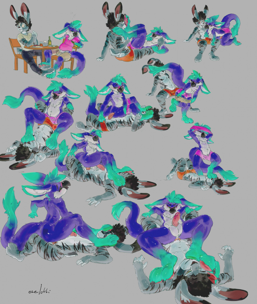 anal anal_penetration anthro anthro_on_anthro anthro_penetrated anthro_penetrating anthro_penetrating_anthro avian balls black_hair blue_body blue_fur blue_hair bottle bottomwear clothed clothing container dipstick_ears duo feet food foot_on_face fur genitals gloves_(marking) grey_background grey_body grey_bottomwear grey_clothing grey_fur grey_pants hair hi_res lagomorph leg_markings leporid male male/male male_penetrated male_penetrating male_penetrating_male mammal markings multicolored_ears narrowed_eyes nude oselotti pants penetration penile penile_penetration penis penis_in_ass pink_clothing pink_topwear pink_underwear rabbit red_clothing red_penis red_underwear sequence sex shirt shorts signature simple_background sitting sketch_page socks_(marking) striped_arms striped_legs striped_markings striped_tail stripes t-shirt tail tail_markings tan_bottomwear tan_clothing tan_shirt tan_shorts tan_t-shirt tan_topwear topless topwear underwear white_balls white_body white_fur