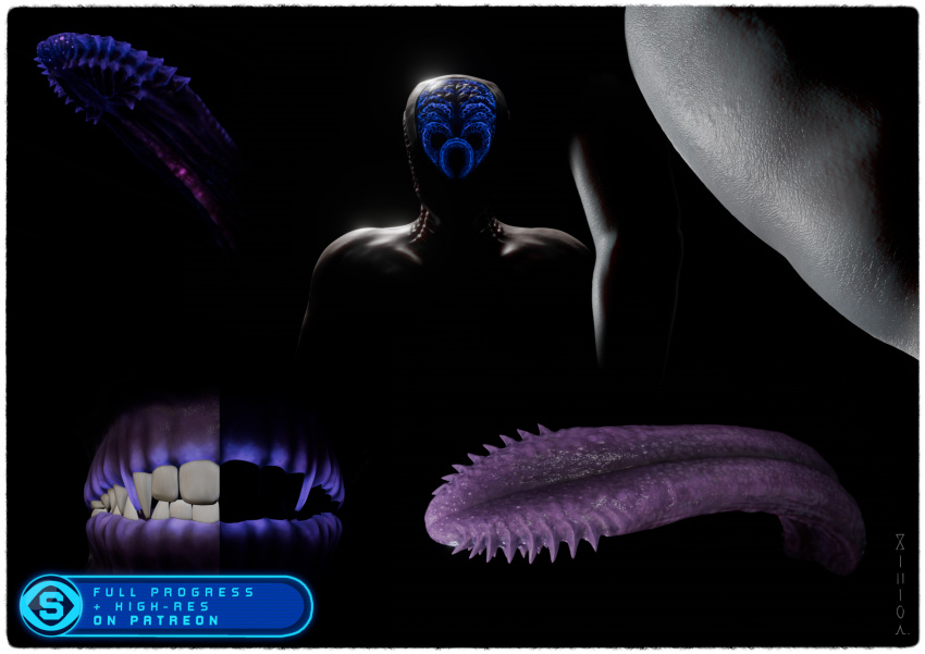 3d_(artwork) 8i_ll_lon alien architype_008_(transentience) blender_(software) blender_eevee close-up collection digital_media_(artwork) female glowing gums gums_(mouth) herm hi_res humanoid hybrid intersex silhouetted_body solo teeth texture tongue transentience unfinished