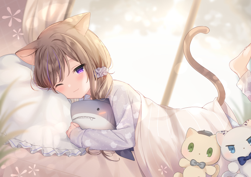 animal_ears leo mafuyu_(chibi21) nekomimi pajama tail