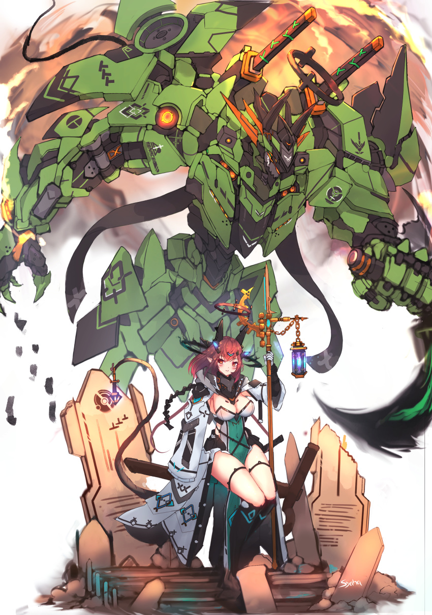 garter horns leotard mecha no_bra syaha tagme weapon