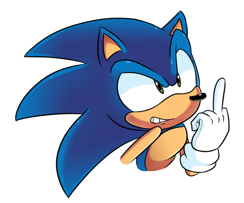 2017 anthro clothing eulipotyphlan gesture gloves green_eyes handwear hearlesssoul hedgehog male mammal middle_finger signature simple_background solo sonic_the_hedgehog sonic_the_hedgehog_(series) teeth video_games