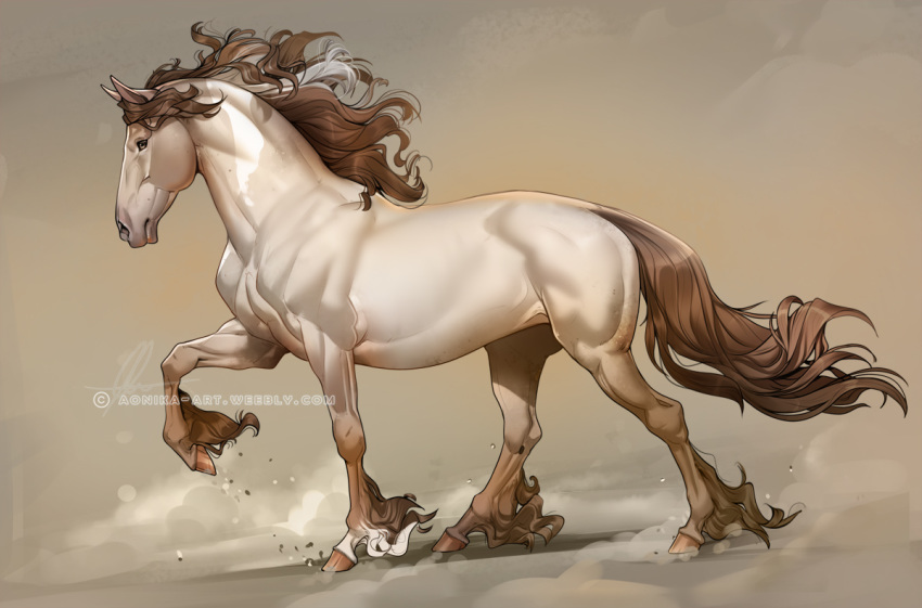 2020 ambiguous_gender aonikaart brown_hair digital_media_(artwork) equid equine feral hair hooves horse mammal solo standing