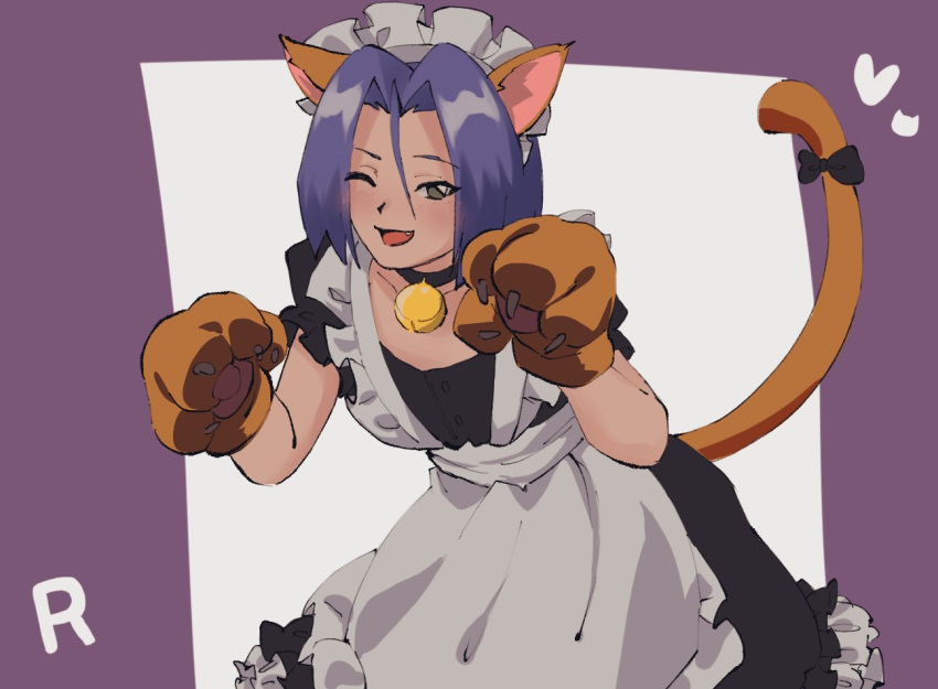 1boy animal_ears blue_hair blush cat_ears kojirou_(pokemon) maid pokemon pokemon_(anime) purple_hair ss26_z team_rocket