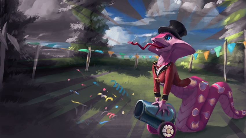 16:9 4k absurd_res anthro apode draconcopode eqlipse_(artist) female friendship_is_magic hasbro hi_res my_little_pony naga party_cannon pinkie pinkie_pie_(mlp) reptile scalie serpentine snake widescreen