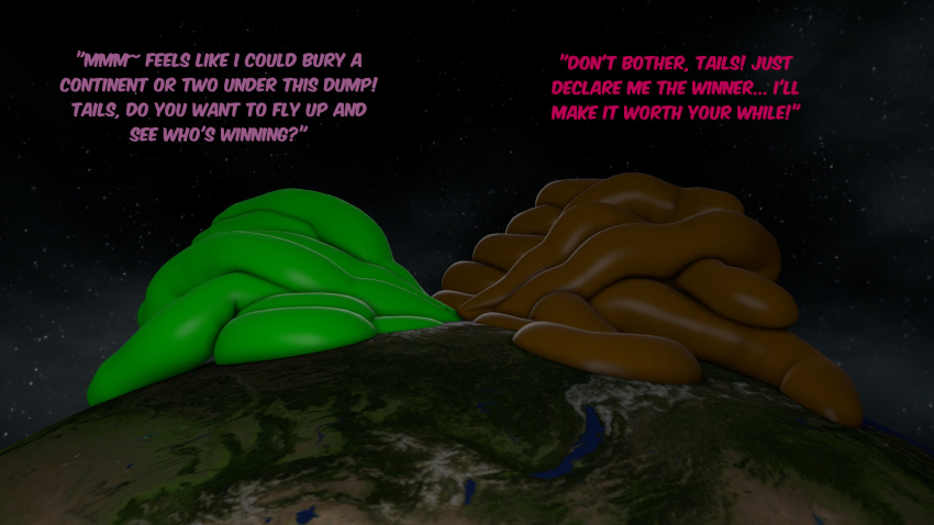 16:9 anthro archie_comics colored_feces dialogue duo earth english_text feces female female/female green_feces hi_res hyper hyper_feces macro nightsoil out_of_frame planet scat sonic_the_hedgehog_(archie) sonic_the_hedgehog_(comics) sonic_the_hedgehog_(series) space text unusual_feces widescreen