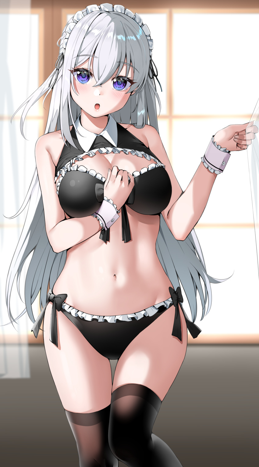 bikini cleavage maid suzuharu_toufu swimsuits tagme thighhighs