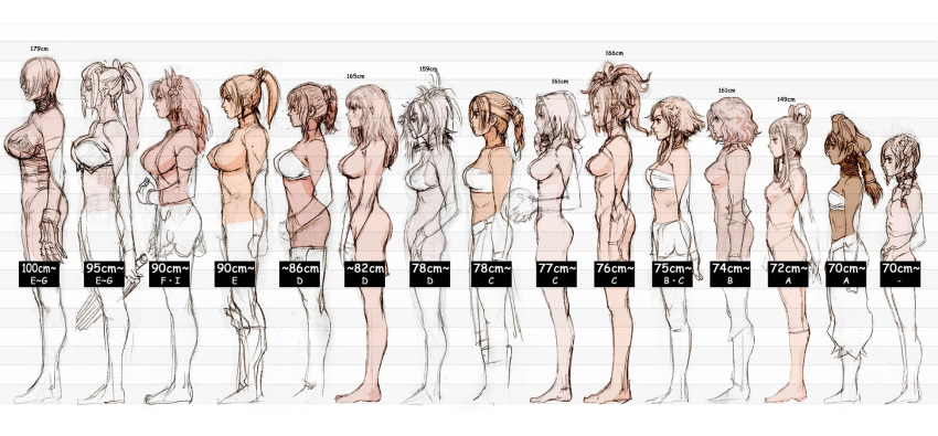 6+girls amy_sorel annotation_request bra breasts breasts_day bust_chart cassandra_alexandra chai_xianghua cleavage commentary_request flat_chest highres hildegard_von_krone huge_breasts isabella_valentine kawano_takuji large_breasts lineup lingerie multiple_girls official_art partially_colored ponytail profile seong_mi-na setsuka sideboob sketch sophitia_alexandra soulcalibur taki_(soulcalibur) talim tira_(soulcalibur) underwear underwear_only