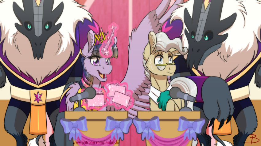 card crown equid equine eyewear female friendship_is_magic glasses hasbro hi_res horn horse inuhoshi-to-darkpen male mammal mayor_mare_(mlp) microphone my_little_pony podium pony semi-anthro storm_guard tiara twilight_sparkle_(mlp) winged_unicorn wings yeti