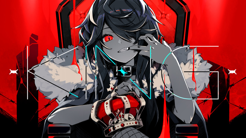 black_hair collar crown fang nou original polychromatic red_eyes vocaloid