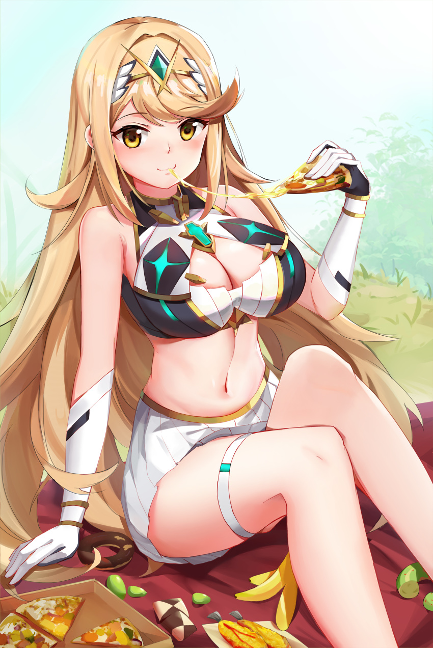 cleavage garter hikari_(xenoblade_2) kiiro_kimi skirt_lift xenoblade xenoblade_chronicles_2