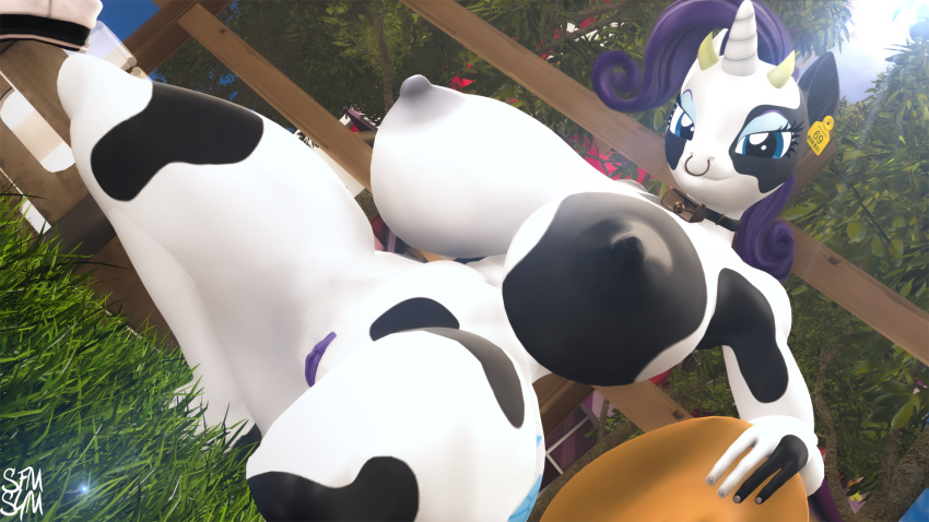 16:9 3d_(artwork) anthro big_breasts big_butt bovid bovine breasts butt cattle digital_media_(artwork) equid equine fan_character female friendship_is_magic hasbro hi_res horse huge_breasts huge_butt hybrid mammal my_little_pony nipples nude pony raricow_(mlp) rarity_(mlp) solo source_filmmaker symm widescreen